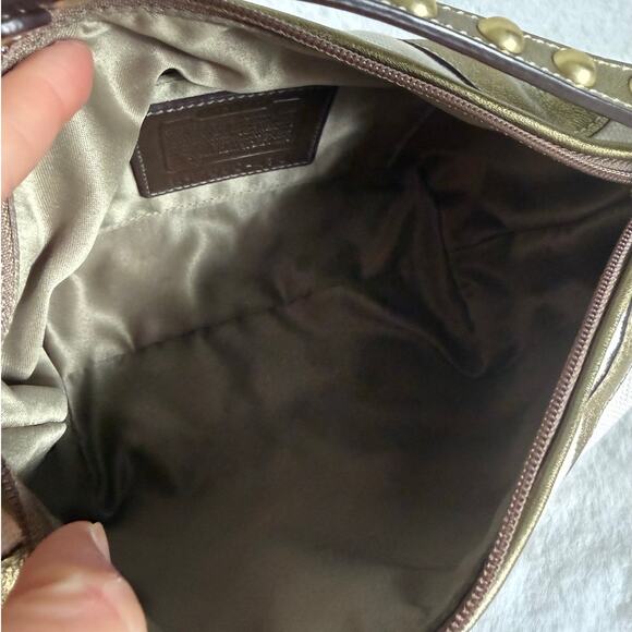 Vintage Coach y2k Rare Pouchette Metallic Bronze Zebra Top Handle Studded Bag - Picture 8 of 9
